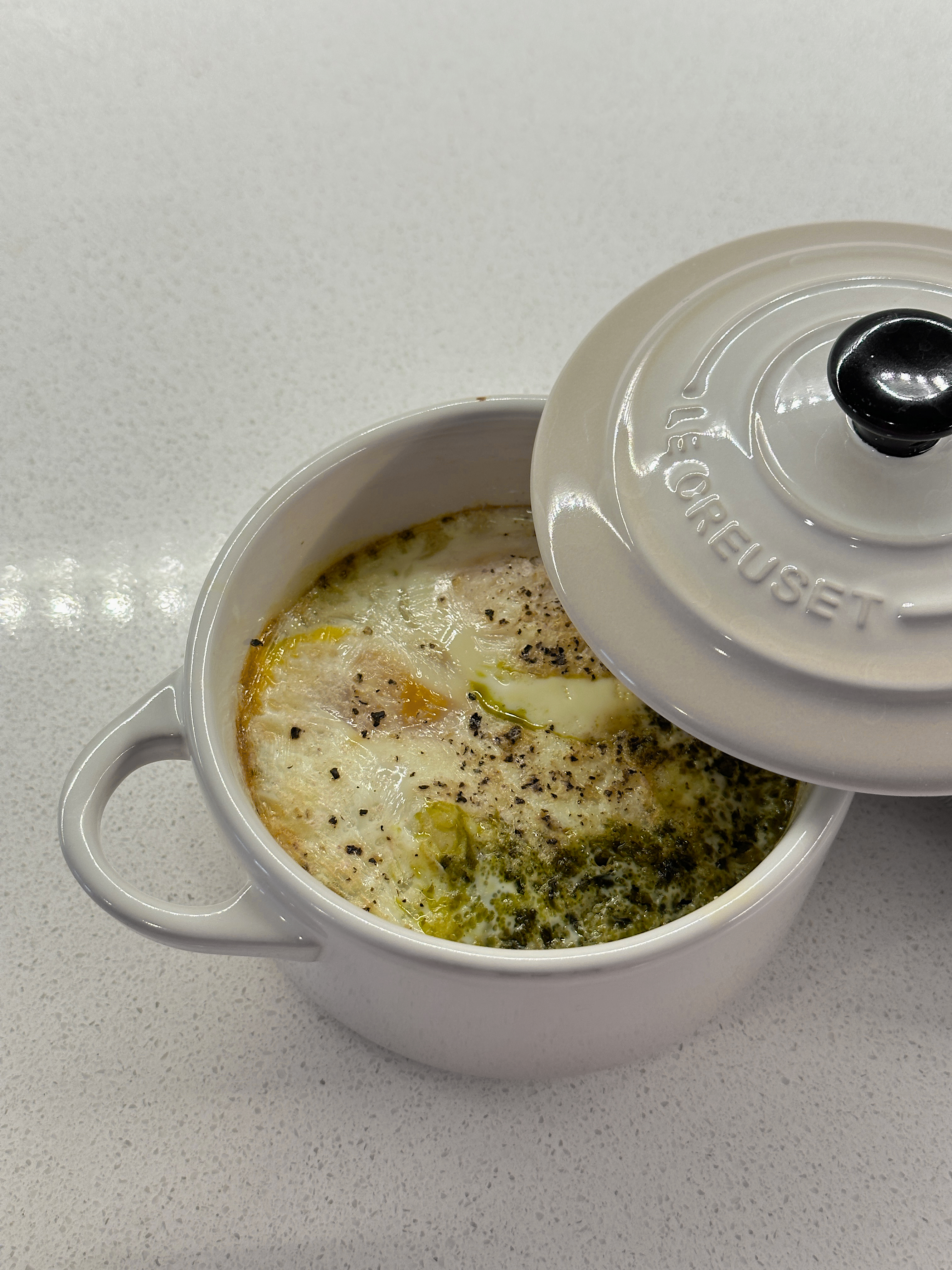 Pesto Eggs Cocotte