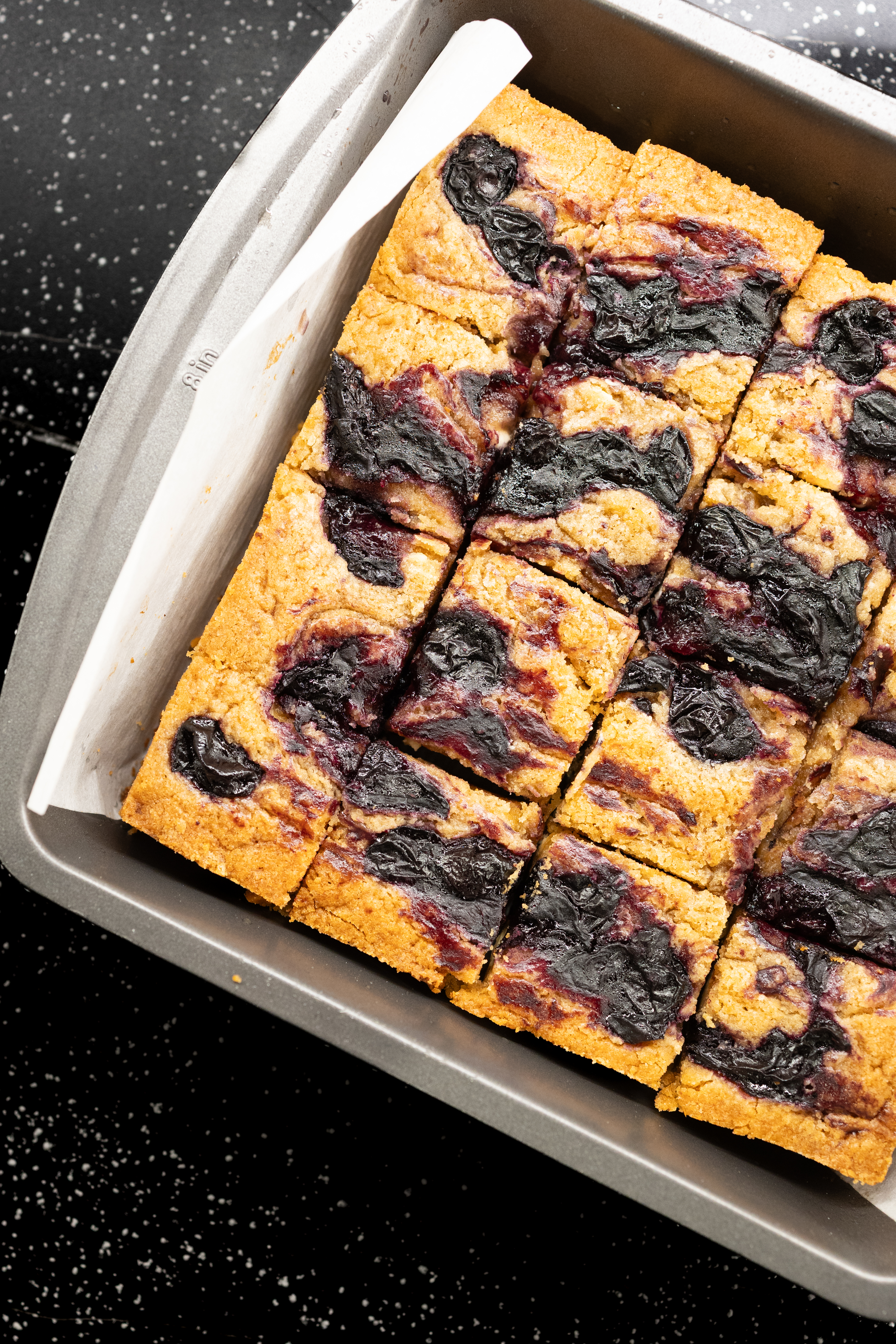 Brown Butter White Chocolate Blondies with Blueberry Swirl
